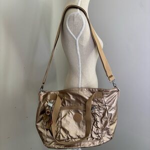 Kipling NEW metallic gold shimmer Jaleb large shopper tote bag convertible